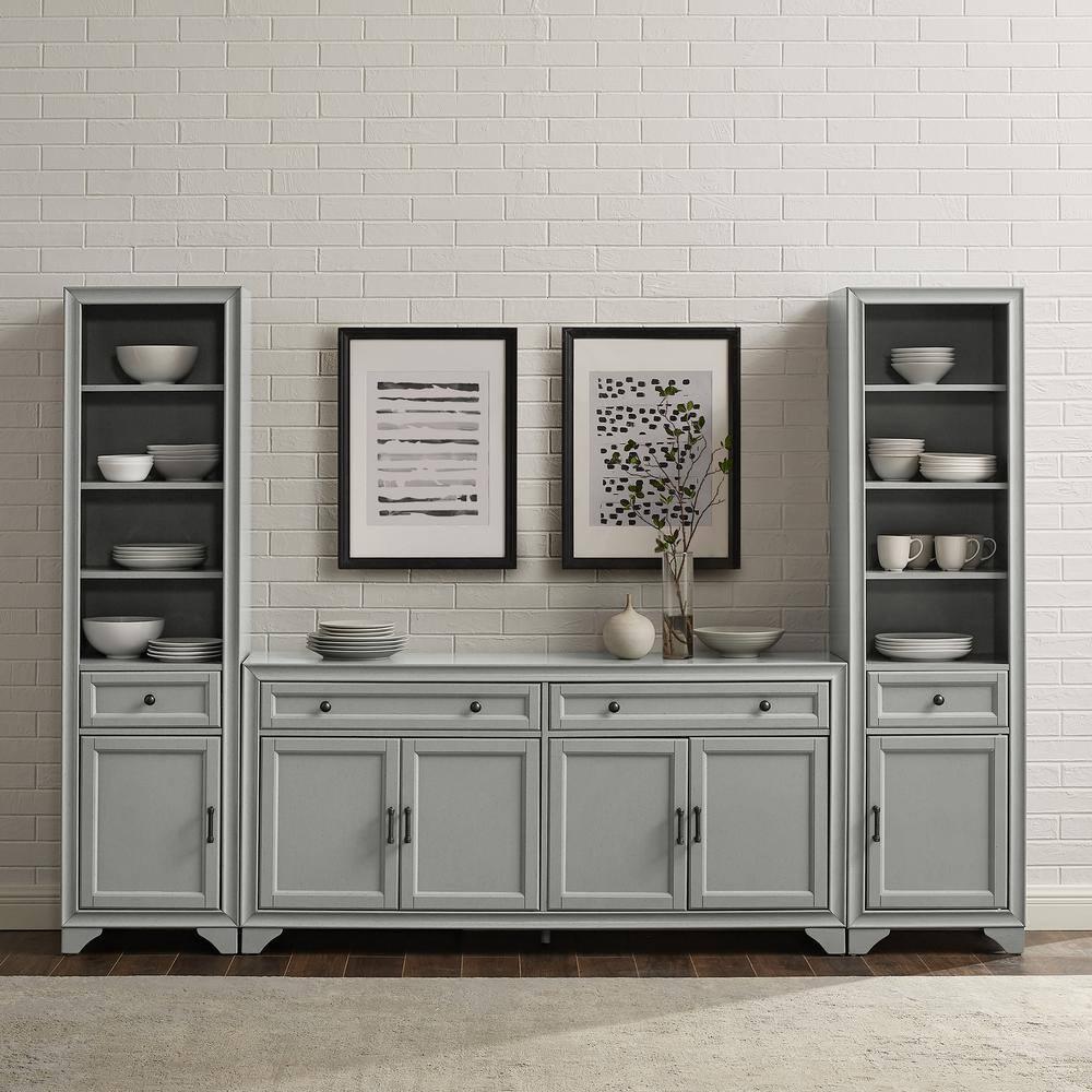 3pc Tara Sideboard and Bookcase Set Distressed Gray - Crosley