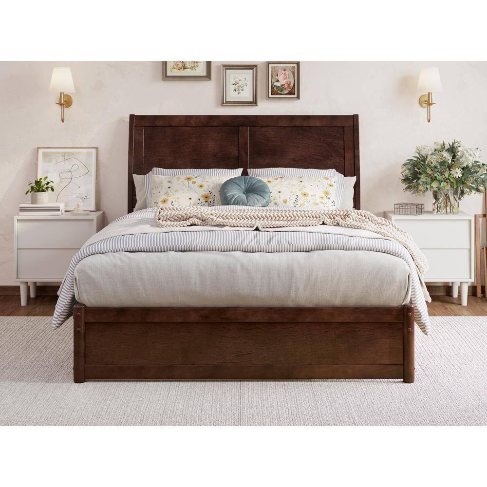 AFI, Andorra Full Platform Bed with Panel Footboard and Twin Trundle, Walnut
