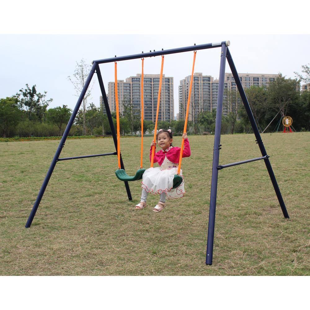 GOGEXX Outdoor Metal Swing Playset Two Station Swing Set For Children