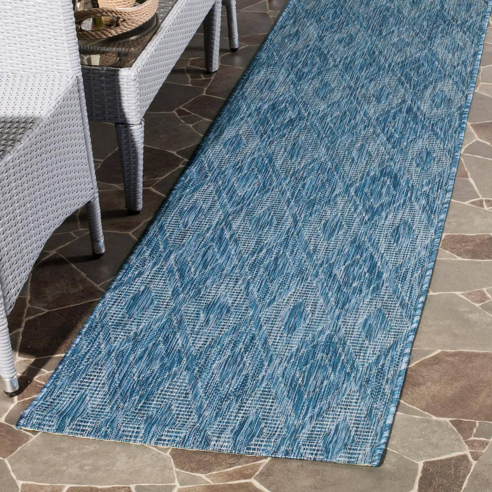 Courtyard CY8522 Power Loomed Indoor and Outdoor Runner Rug - Navy/Navy - 2'3"x12' - Safavieh