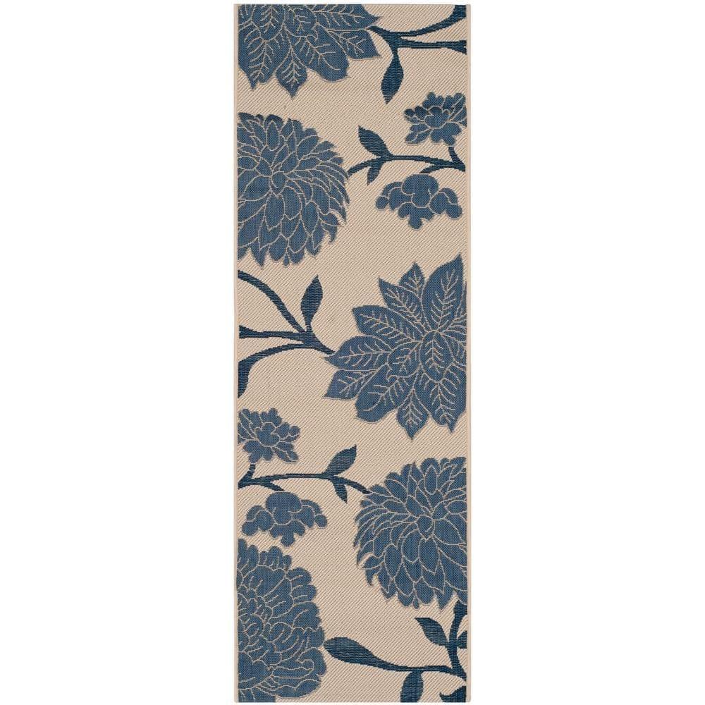 Courtyard CY7321 Power Loomed Indoor and Outdoor Runner Rug - Beige/Blue - 2'3"x8' - Safavieh
