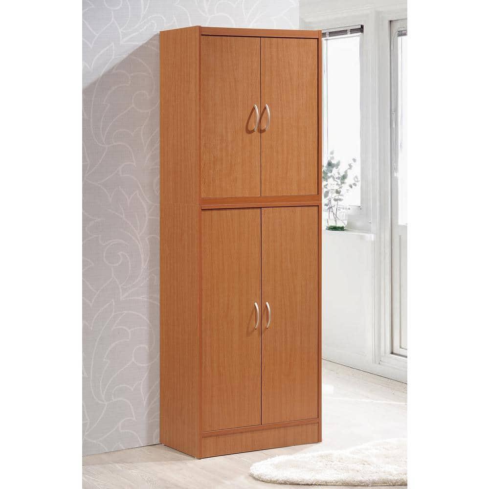 Hodedah Dining Room Storage 4 Door Kitchen Pantry China Cabinet, Cherry