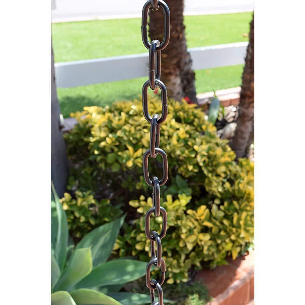 Monarch Rain Chains Aluminum Traditional Link Rain Chain, 8.5 ft Black Powder Coated Aluminum Decorative Rain Catcher Chain for Gutters, Black Aluminum Rain Gutter Replacement Downspout