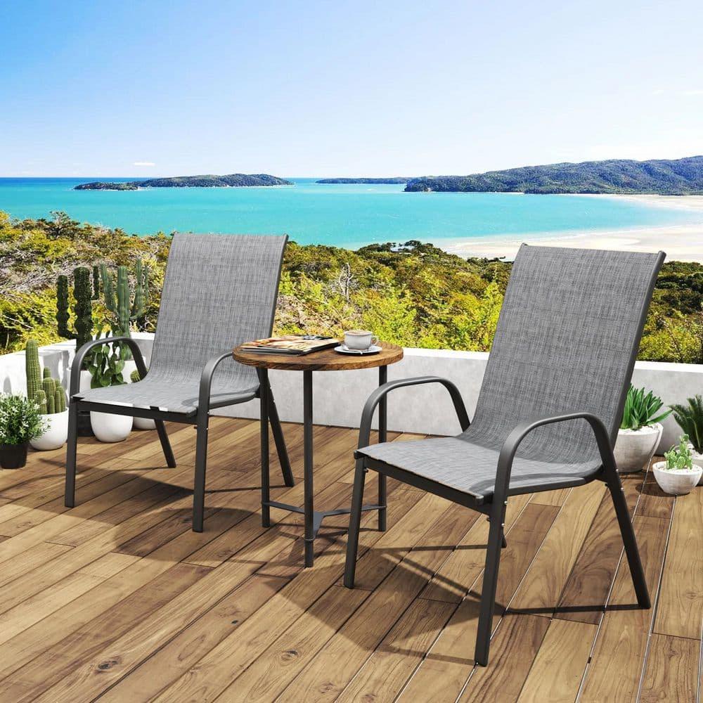 Amopatio Patio Chairs Set of 2, Outdoor Stackable Dining Chairs for All Weather, Breathable Garden Outdoor Furniture for Backyard Deck, Black