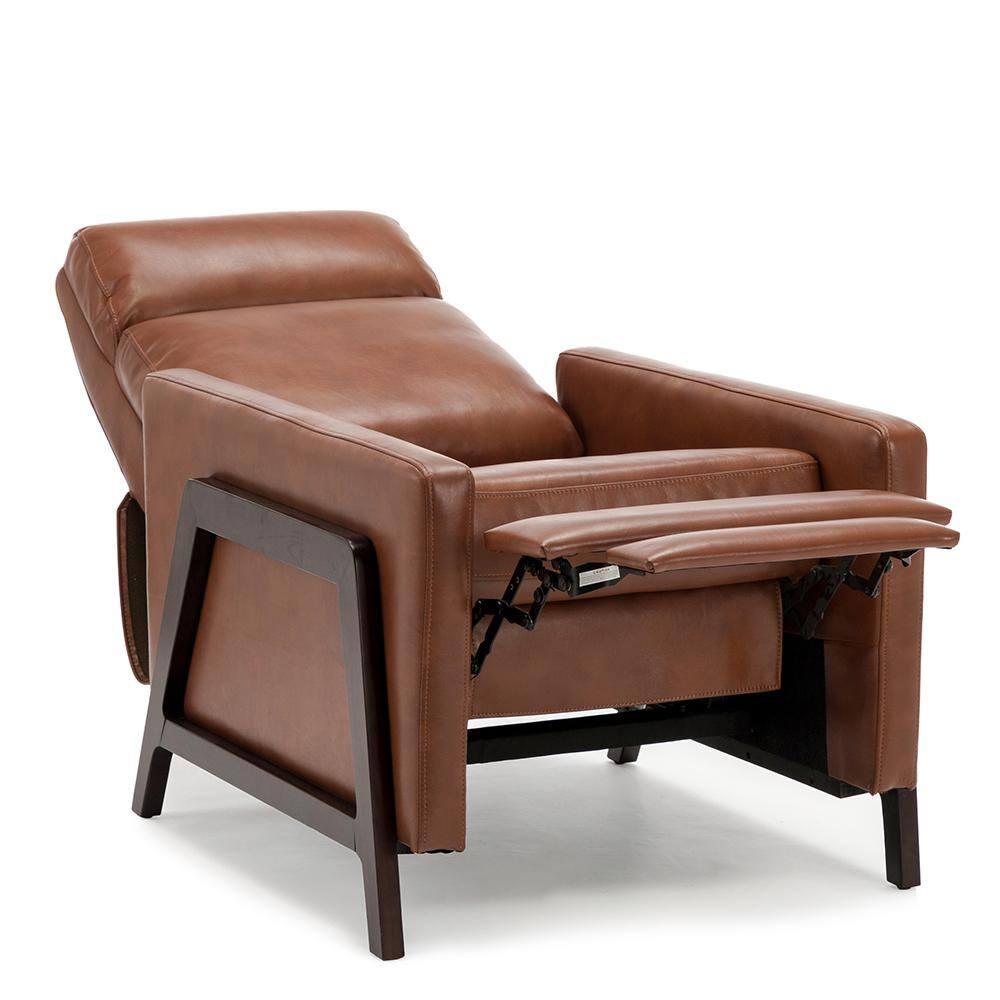 Comfort Pointe Maxton Press-Back Recliner Caramel: Mid-Century Modern, Faux Leather, High Back, Pocketed Coil Seating
