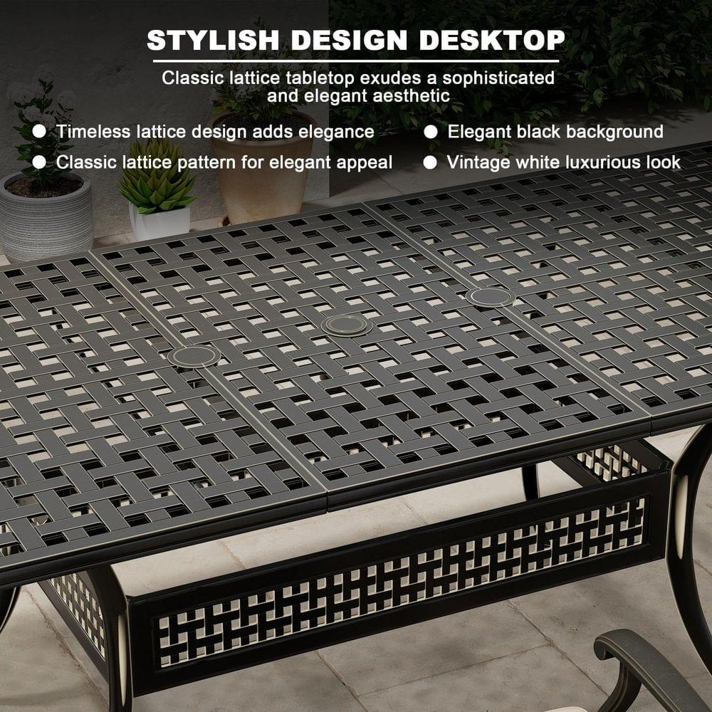 Black Cast Aluminum 6-Person Outdoor Dining Set with Blue Cushions