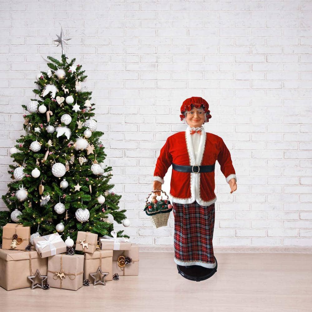 Christmas Time 58-In. Dancing Mrs. Claus with Tartan Skirt and Gift Basket | Animated Indoor Christmas Holiday Home Decor | CT-AMC058M-13RED