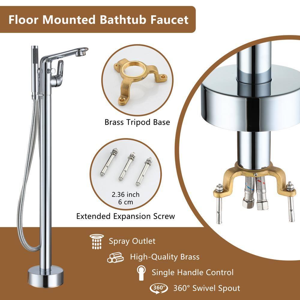 Chrome Freestanding Bathtub Faucet with Hand Shower