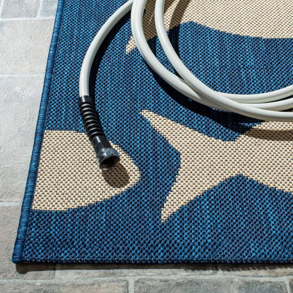 Courtyard CY6012 Power Loomed Indoor/Outdoor Area Rug - Navy/Beige - 6'7"x6'7" - Safavieh.