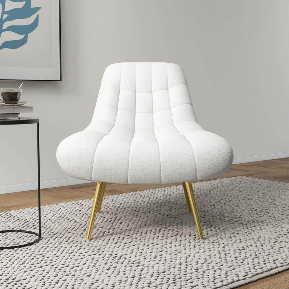 Eden Mid Century Furniture Style Comfortable Cream Fabric Boucle Lounge Chair