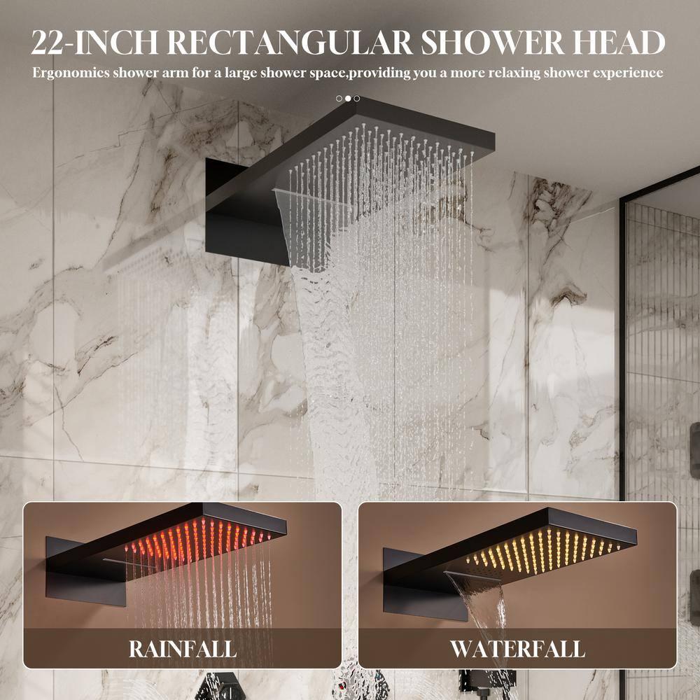 Large Matte Black Dual Shower Head System with LED and Bluetooth Speaker