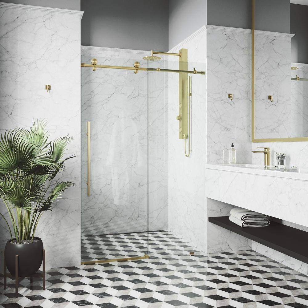 Elan E-Class 68-72" W x 76" H Sliding Frameless Shower Door with 3/8" Clear Glass