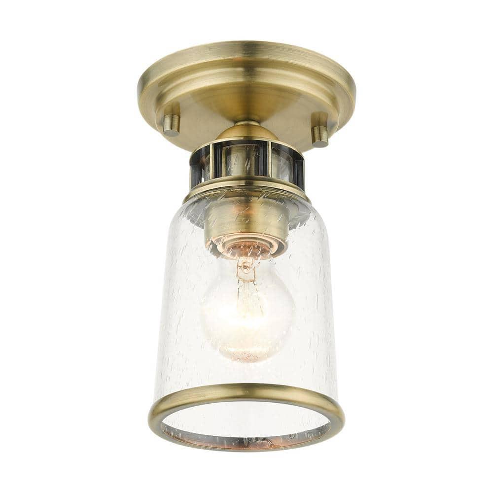 Livex Lighting Lawrenceville 1 - Light Flush Mount in  Antique Brass
