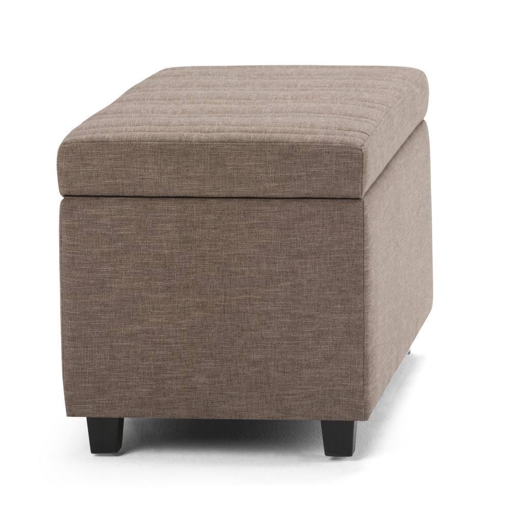 Simpli Home Darcy 33"W Upholstered Storage Ottoman Bench with Large Interior Storage and Child Safety Hinges