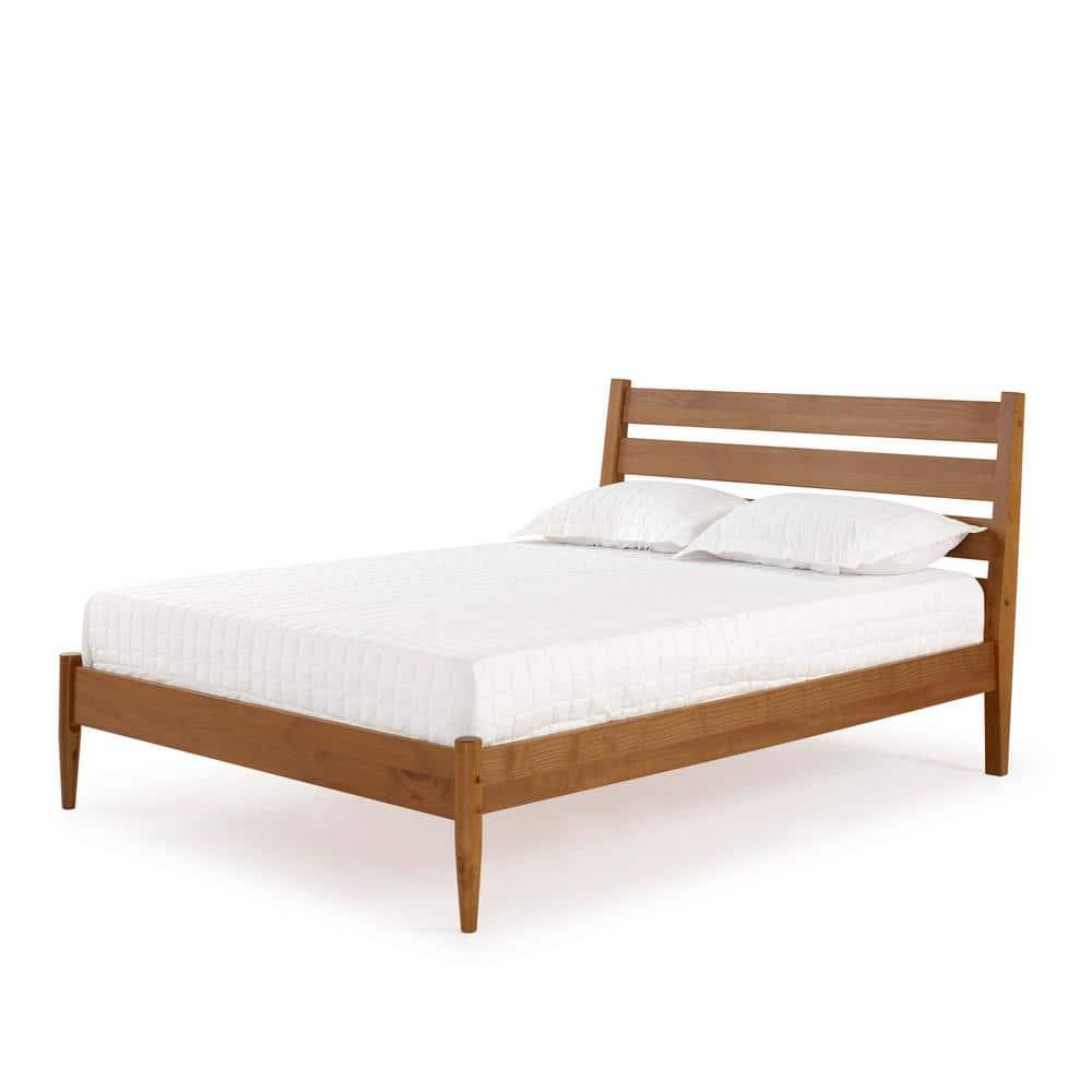 Camaflexi Mid Century Platform Bed Queen Size Solid Wood Bed Frame, Castanho 100% Solid Wood