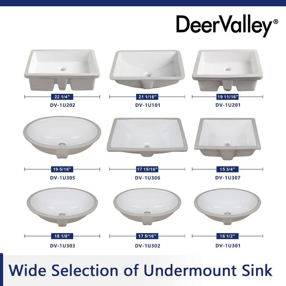 DeerValley Ursa 20" X 15.6" Rectangular Vitreous China Undermount Bathroom Sink with Overflow
