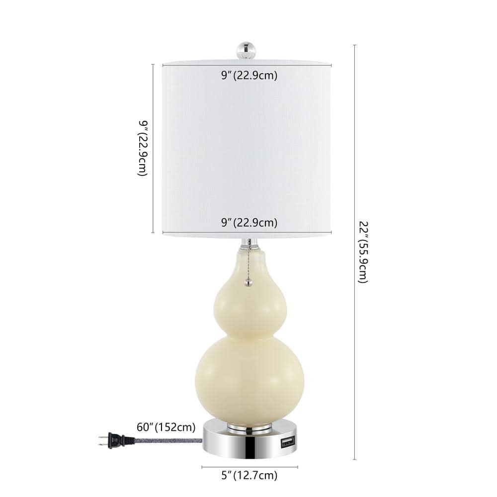JONATHAN Y JYL1125A-SET2 Cora 22" Classic Vintage Glass LED Table Lamp with USB Charging Port, Coastal, Contemporary, Traditional for living room, bedroom Bulb Included, Cream (Set of 2)