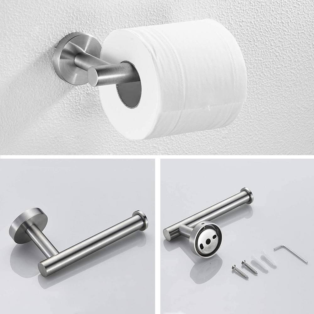 4-Piece Bathroom Accessories Set Brushed Stainless Steel Wall Mount - Includes Double Towel Bar, Hand Towel Rack, Toilet Paper Holder, Robe Hooks, BS100S4-BN