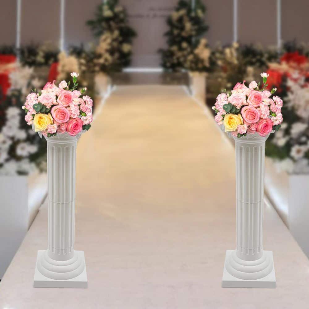 2Pcs European Style Roman Columns Wedding Column Stand Roman Pillar Plastic Greek Column Statue Plant Stand Wedding Event Party Decorative Column Pedestal Flower Pot Holder Decor (10.63x34.65 Inch)