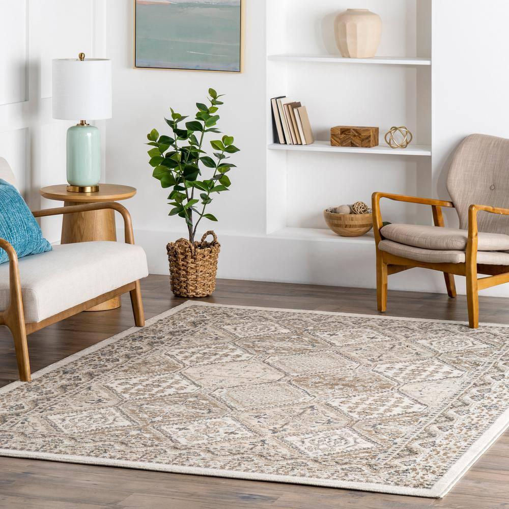 Nuloom 5x8 Becca  Tiled Indoor Area Rug, Beige, Faded Transitional Design, Stain Resistant, BedroomLiving Room, Kitchen,