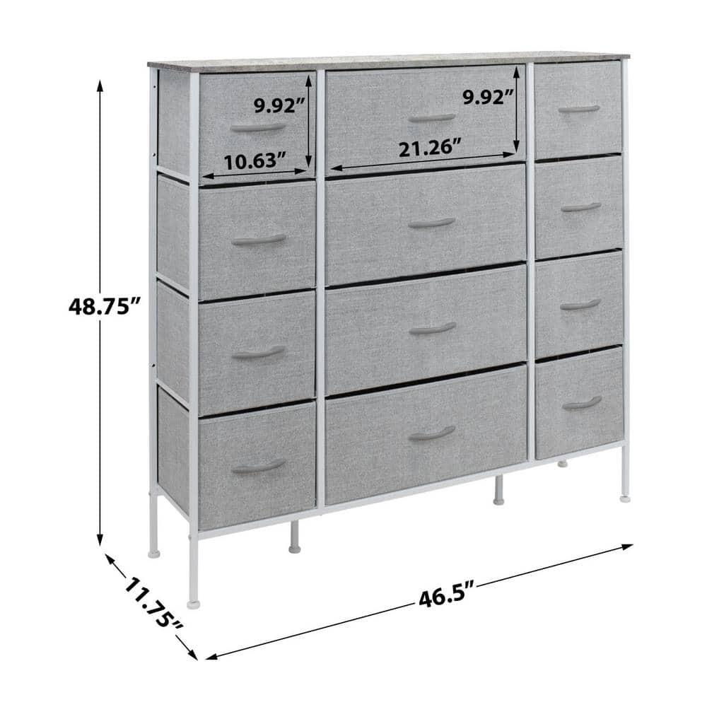 Sorbus Dresser with 12 Drawers - Chest Organizer Unit with Steel Frame Wood Top and handle - Large Dresser for Bedroom, Hallway, Nursery & etc - Grey