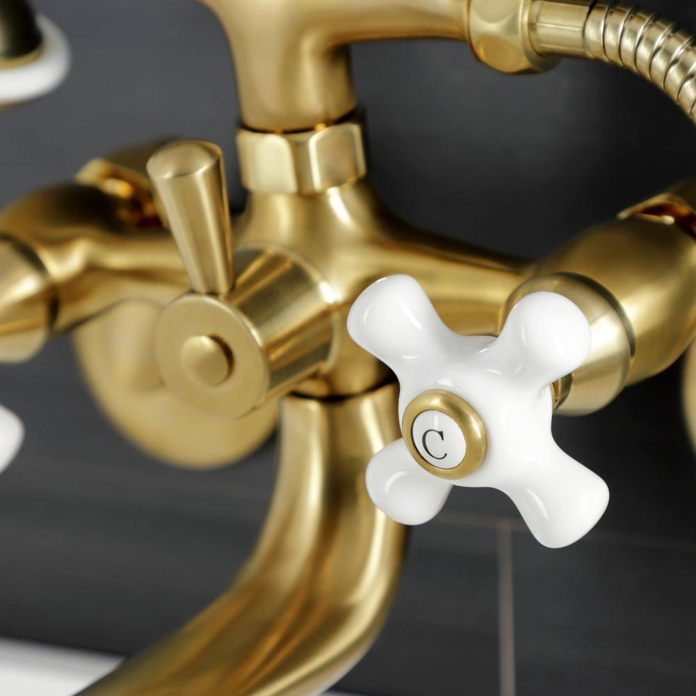 Kingston Brass Kingston Three-Handle 2-Hole Deck Mount Clawfoot Tub Faucet with Hand Shower