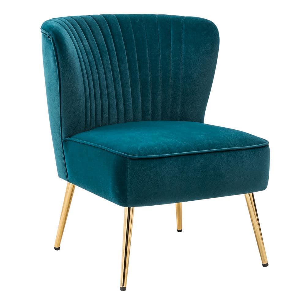 Velvet Upholstered Side Chair Armless Tufted Wingback Metal Legs Dining Living Bedroom Adult Teal