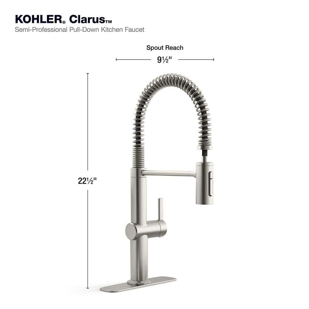 KOHLER Clarus Semi Professional Single Handle Pull Down Sprayer Kitchen Faucet in Vibrant Stainless