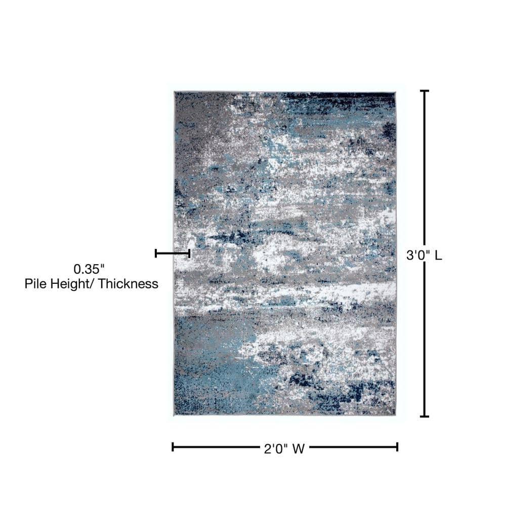 World Rug Gallery Distressed Abstract Watercolor Blue 2' x 3' Area Rug