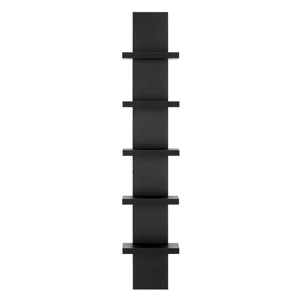 Danya B. 30" x 6" Slim Vertical Column Wall Shelf Black: Mid-Century Modern Laminated MDF, Iron Hardware, 5 Tiers