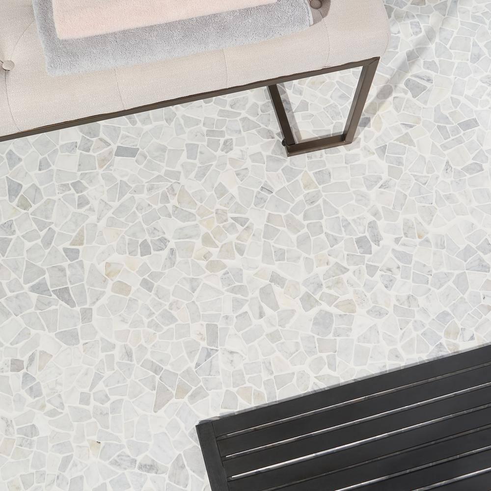 Countryside Carrara Tumbled 11.81 in. x 11.81 in. Natural Marble Floor and Wall Mosaic Tile