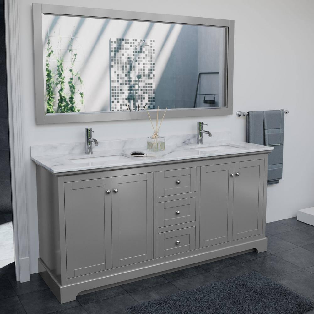 Avery 72" Dark Gray Double Bathroom Vanity with Marble Countertop
