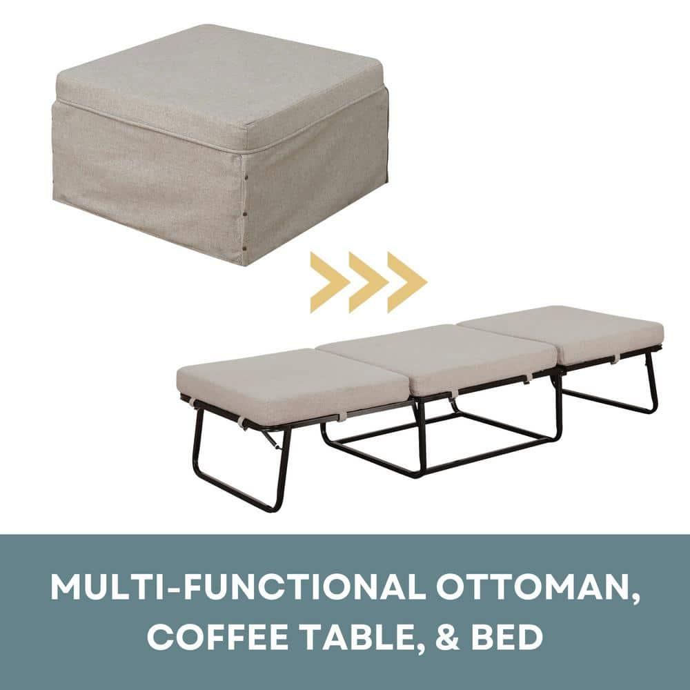 Convenience Concepts Designs4Comfort Folding Bed Ottoman, Soft Beige Fabric