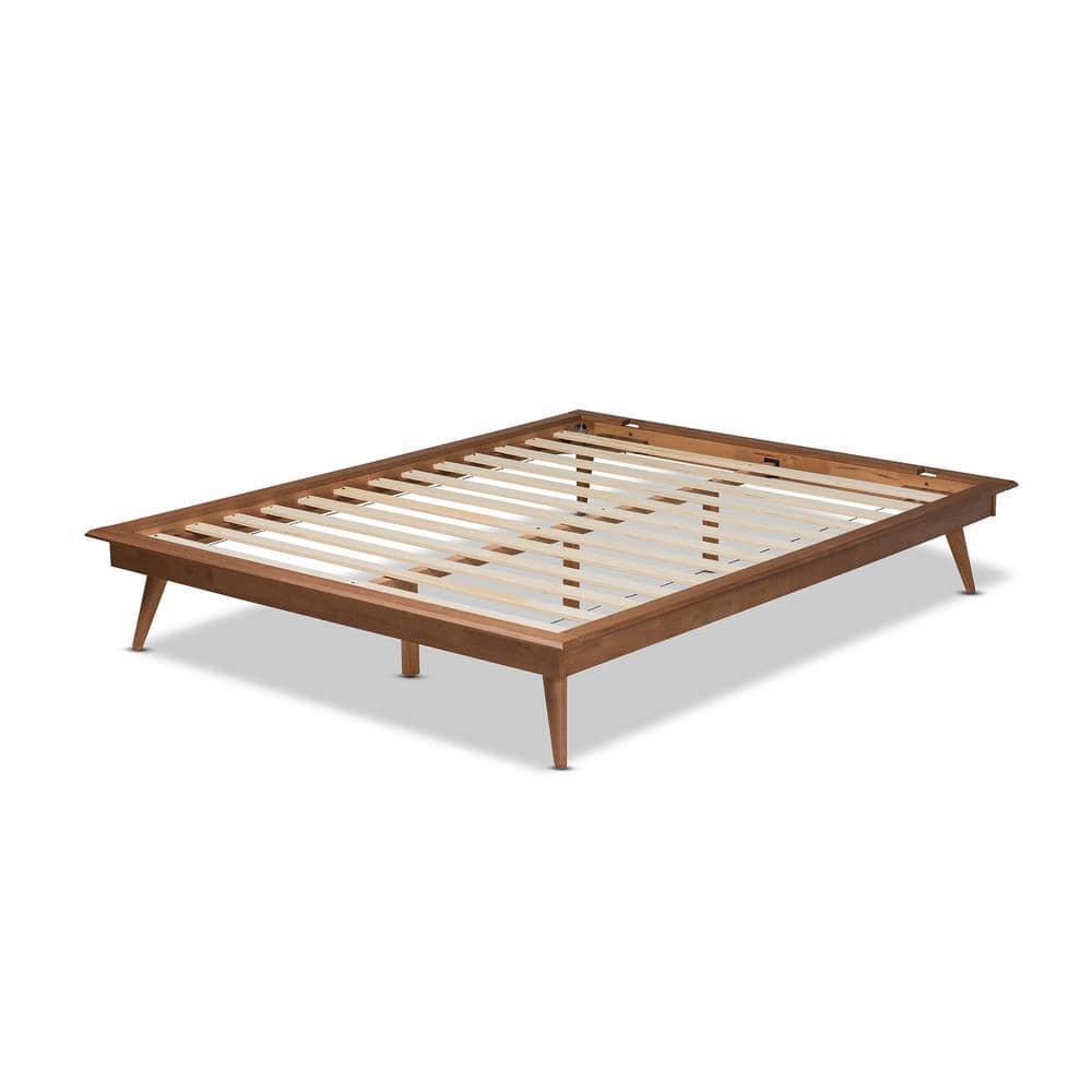 George Oliver Melbourne  Platform Bed Frame in Mid-Century Modern Walnut Brown Finished Wood