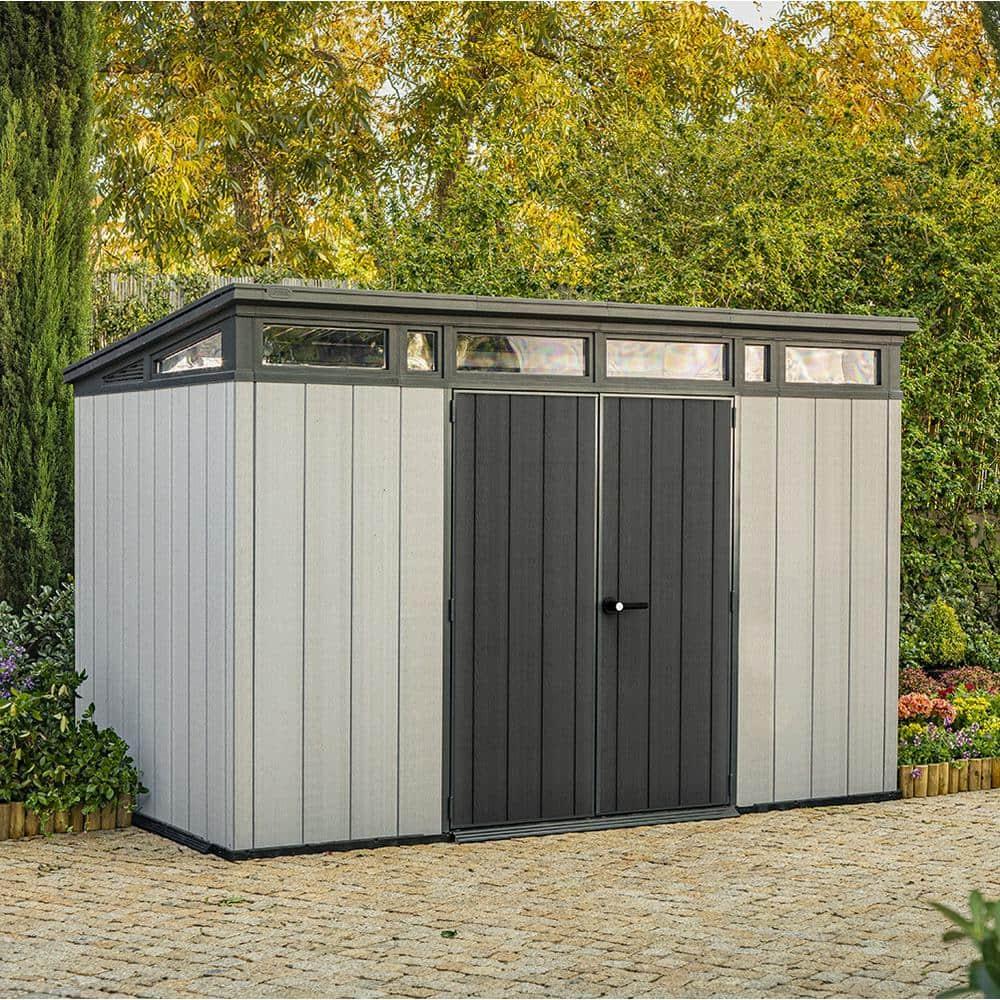 Keter Keter Artisan 11x7 ft. Modern Durable Resin Outdoor Storage Shed With Floor and Double Doors for Garden Patio Furniture and Tools, Grey