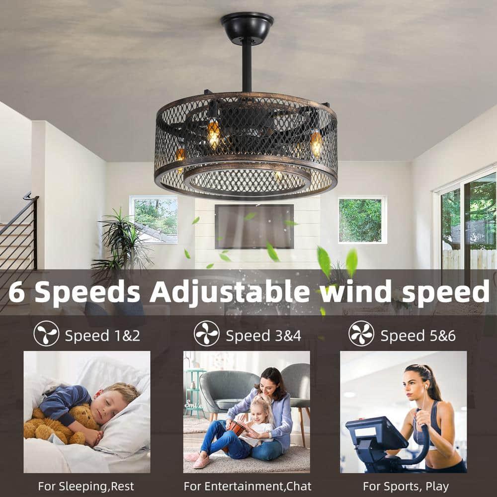 Yesurprise Caged Ceiling Fan with Lights, 20 Inch Ceiling Fan with Remote/APP Control, 6 Speed Wind, E12 6W Light Bulbs, Reversible DC Motor for Living Room