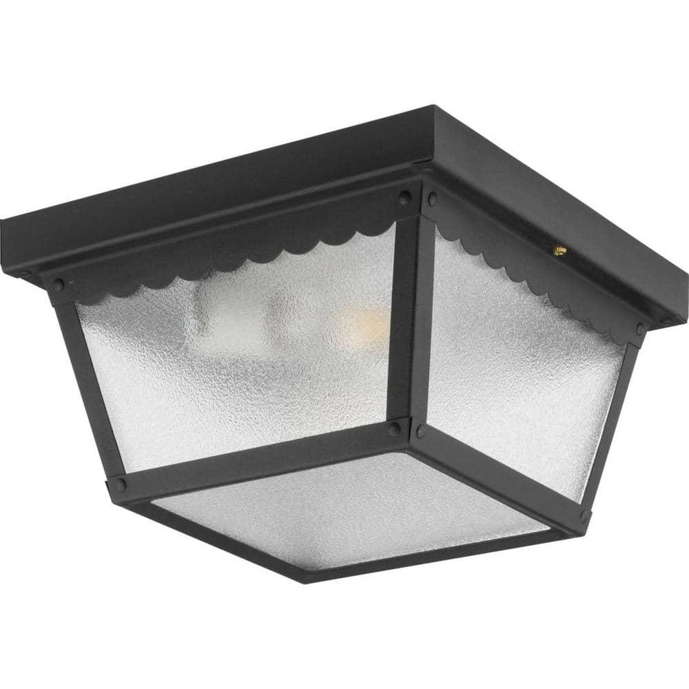 Progress Lighting, Recessed Collection, 2-Light Ceiling Mount, Matte Black, Textured Glass, Scalloped Edge