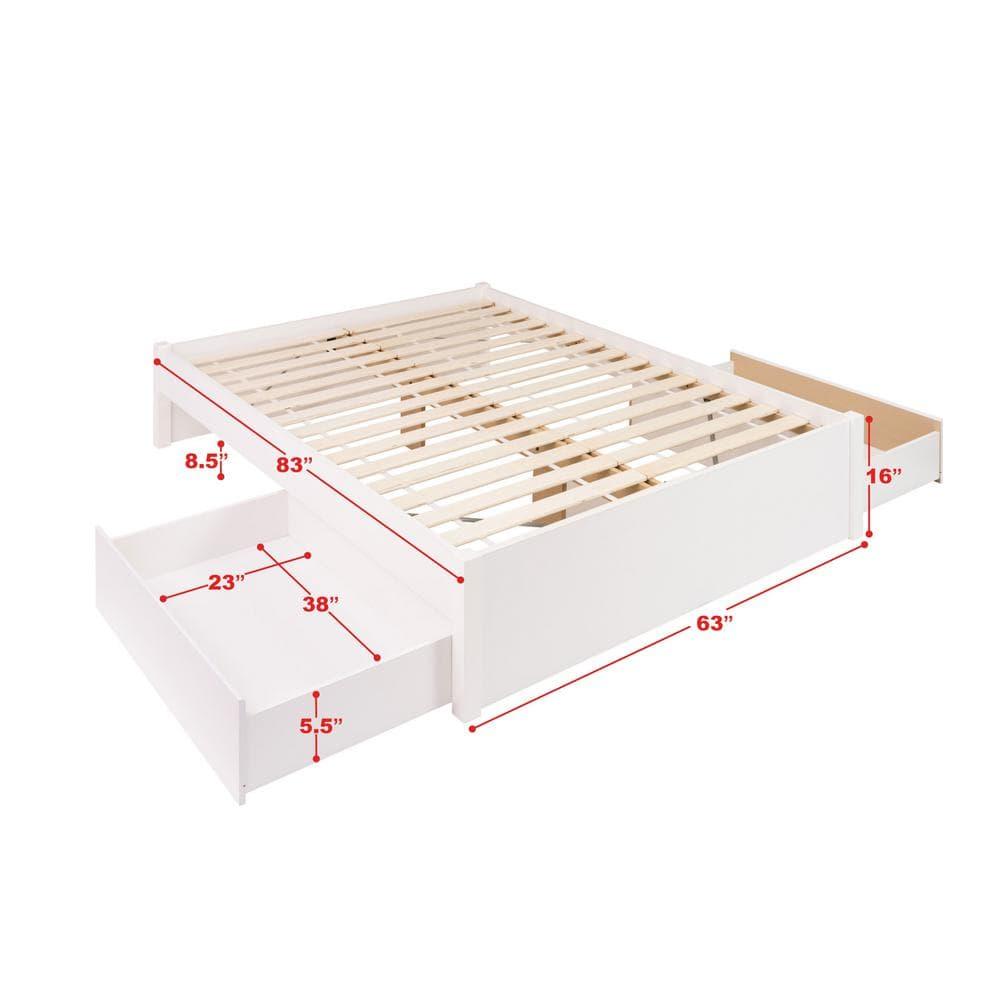 Queen Select 4 - Post Platform Bed with 2 Drawers White - Prepac