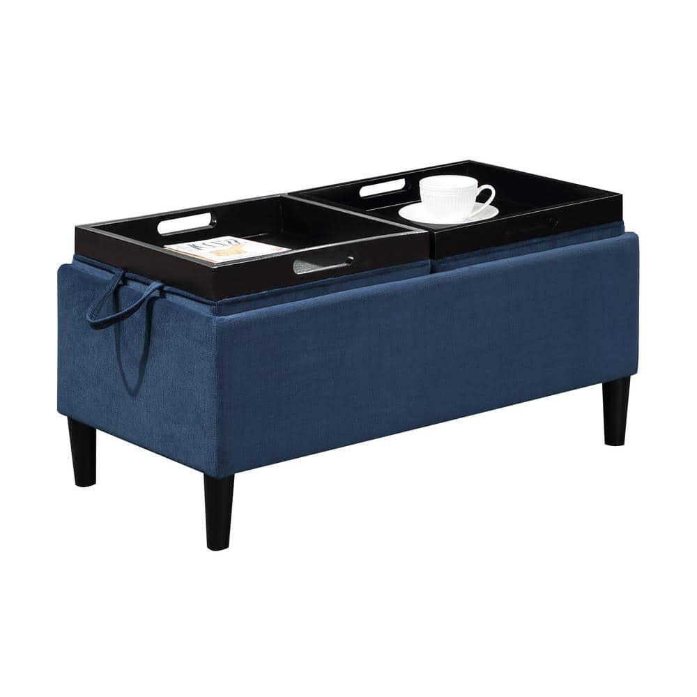 Convenience Concepts Designs4Comfort Magnolia Storage Ottoman with Reversible Trays, Dark Blue Corduroy