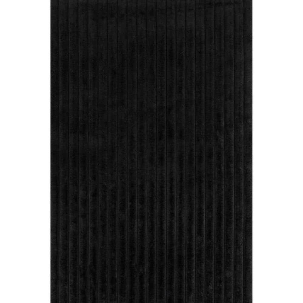 Nuloom Kai Cozy Plush Stripe Faux Rabbit Pet Friendly Premium Machine Washable Area Rug, 5' x 8', Charcoal