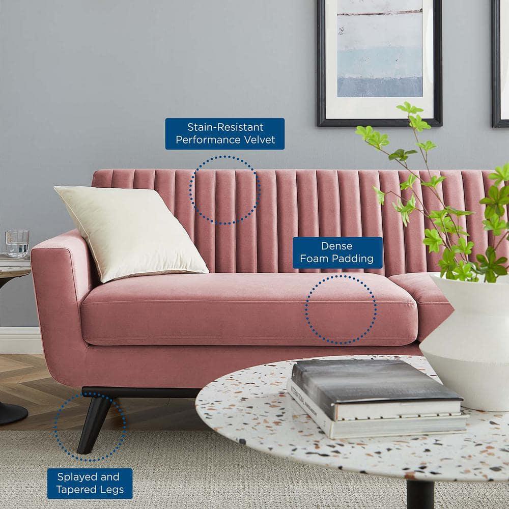 Engage Channel Tufted Performance Velvet Sofa Dusty Rose - Modway: Upholstered, Wood Frame, Foam Fill