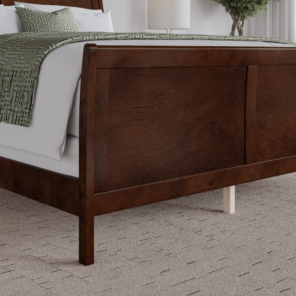 Portland Queen Wood Foundation Bed with Matching Footboard in Walnut