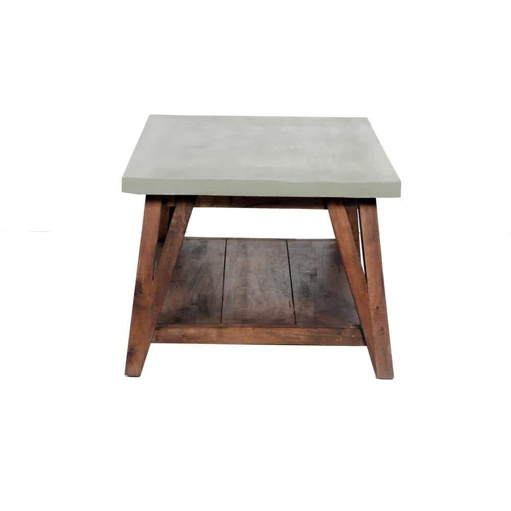 Alaterre Furniture 36" Brookside Coffee Table Concrete Coated Top and Wood Light Gray/Brown: Mid-Century Modern Design, Fixed Shelf