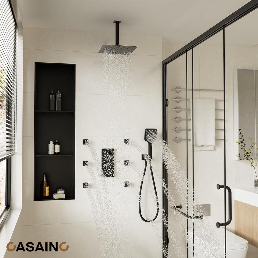 3 Functions 12 Inch Ceiling Mounted Thermostatic Shower System with 6 Body Jets