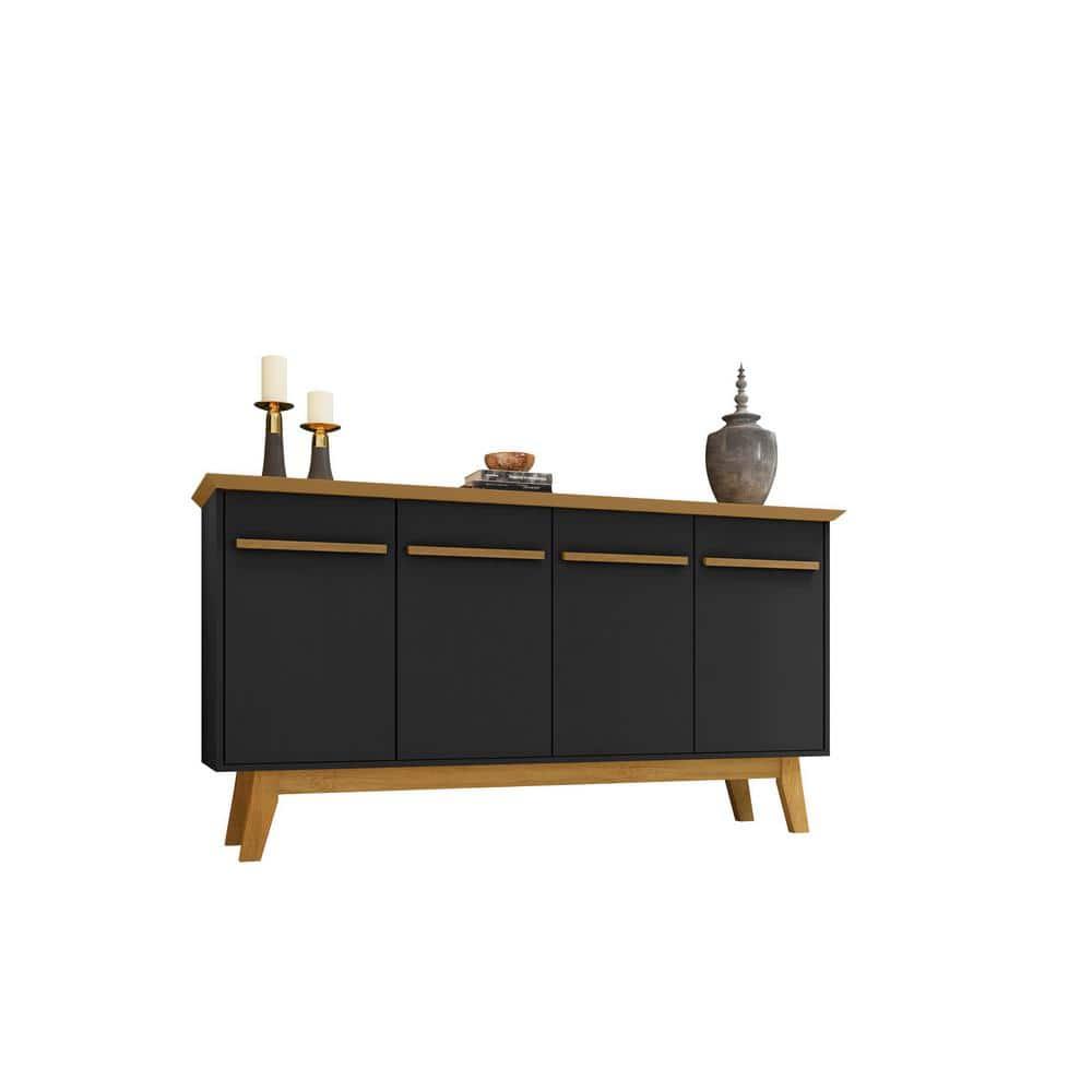 62.99" Yonkers Sideboard Black/Cinnamon - Manhattan Comfort: Mid-Century Buffet Storage Cabinet