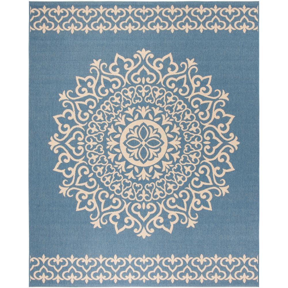 Beach House BHS183 Power Loomed Indoor/Outdoor Area Rug - Cream/Blue - 8'x10' - Safavieh