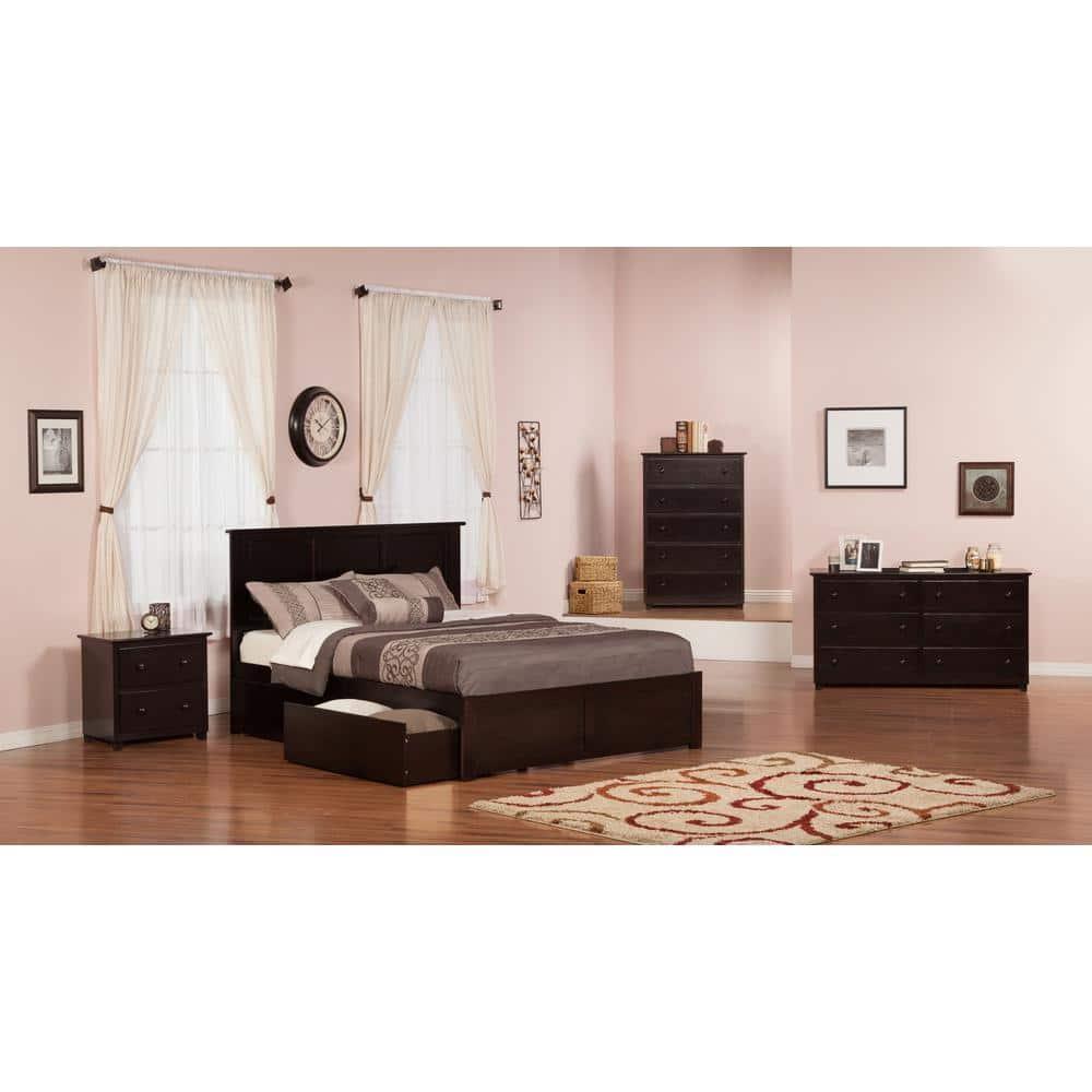 Madison Platform Bed with Flat Panel Foot Board and 2 Urban Bed Drawers in Multiple Colors and Sizes