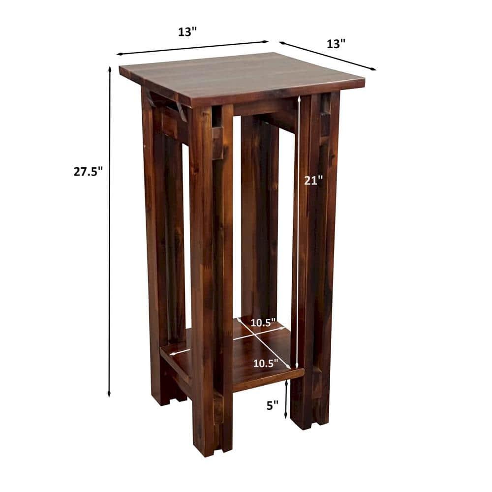 27.75"H x 13" Square Acacia Wood Architectural Plant/Telephone Table, Mahogany