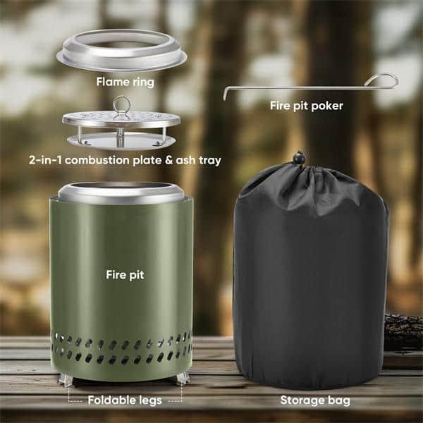 Smokeless Fire Pit 9.6 in. H Outdoor Portable Stainless Steel Tabletop Wood Burning Fire Pit with Storage Bag, Green