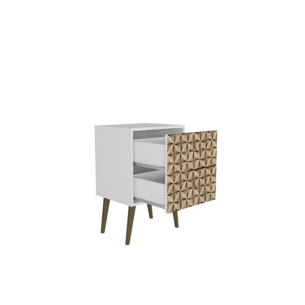 Liberty 2.0 Mid Century Modern Nightstand White/Walnut - Manhattan Comfort: Bedside Table with Storage